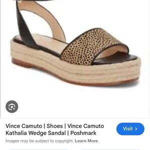 Vince Camuto Black and Tan Wedge Sandals with Espadrille Trim